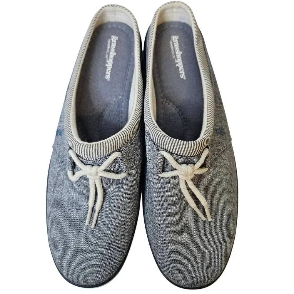 Grasshoppers mule sneakers,  blue chambray fabric. 8.5.